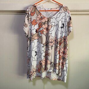 Liz Claiborne short sleeve tunic w/autumn floral colors, size XXL